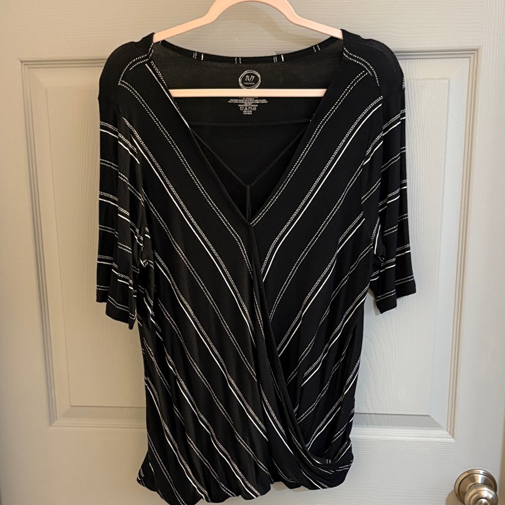 Maurices Black and White Diagonal Striped Blouse